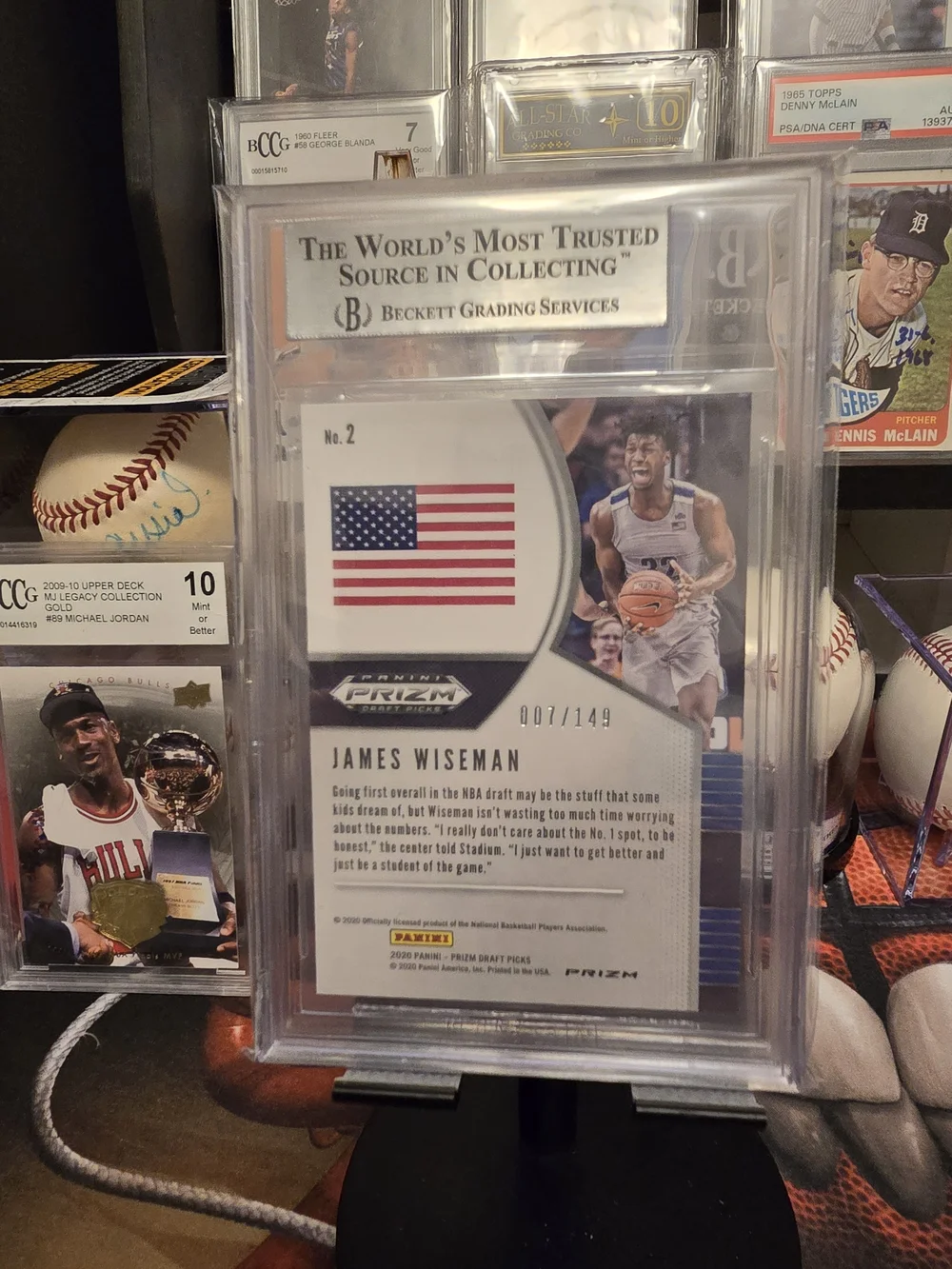 2020-21 Panini Prizm Draft Picks James Wiseman Purple Ice /149 BGS 9 MINT